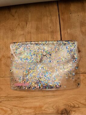 Cosmopolitan Clear Confetti Heart Glitter Envelope Clutch Pouch Bag